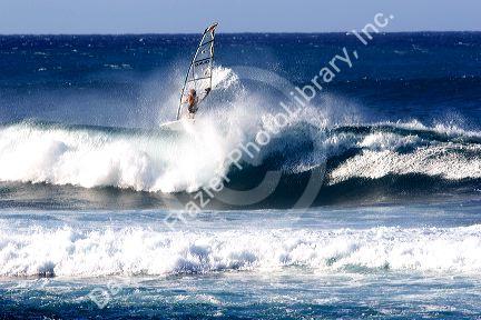 Windsurfing in the pacific ocean off the island of Maui, Hawaii.