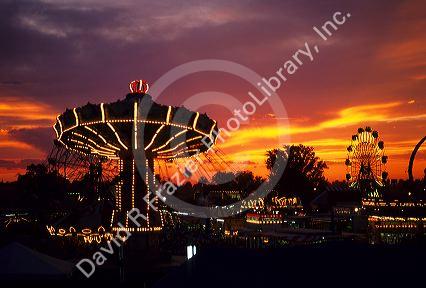 A carnival with rides at sunset in Boise, Idaho.