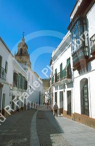 View of a narrow street in ancient Roman town of Carmona, Spain.