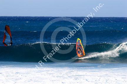 Windsurfing in the pacific ocean off the island of Maui, Hawaii.