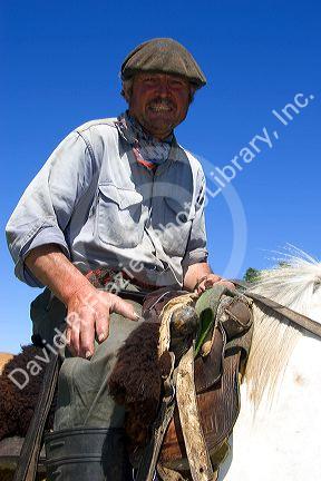 Gaucho cowboy on horseback near Neccochea, Argentina.