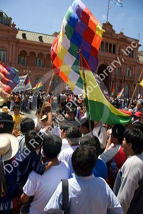 Bolivians living in Argentina protesting the visit of Evo Morales in front of Casa Rosada in Buenos Aires, Argentina. January 2006.