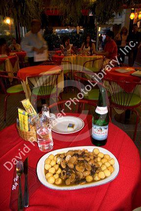 Table setting and food at a restaurant in Buenos Aires, Argentina.