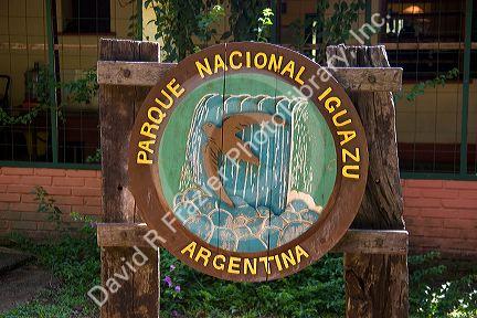 Iguazu National Park sign in Argentina.