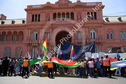 Bolivians living in Argentina protesting the visit of Evo Morales in front of Casa Rosada in Buenos Aires, Argentina. January 2006.