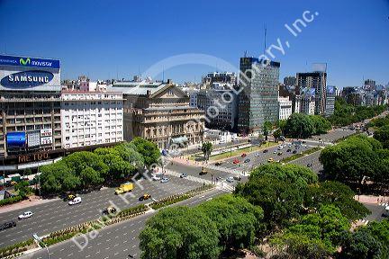Overview of 9th of July Avenue in Buenos Aires, Argentina.