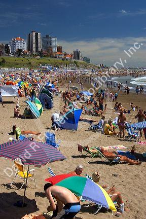 Beach scene at Mar del Plata, Argentina.