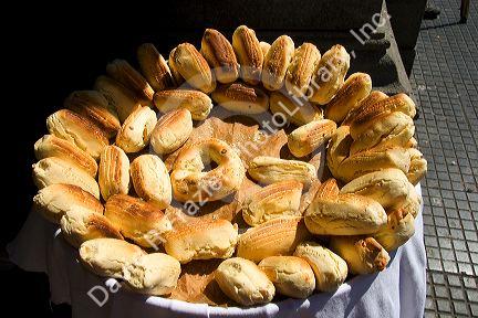 A large plate of breads in Buenos Aires, Argentina.