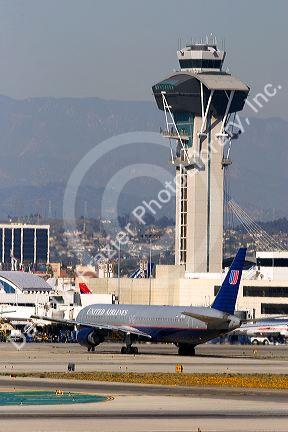 United Airllines Boeing 767 on taxiway at LAX Los Angeles airport.