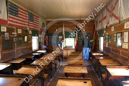 Interior of the Mason Street School. First school in San Diego at Old Town, California.
