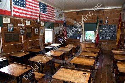 Interior of the Mason Street School. First school in San Diego at Old Town, California.
