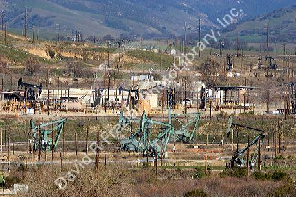 Oil wells and tanks at the San Ardo field along US 101, California.