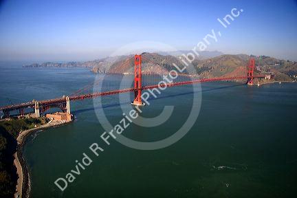 Aerial view of the Golden Gate Bridge in the San Francisco bay, California.