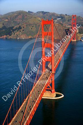 Aerial view of the Golden Gate Bridge in the San Francisco bay, California.
