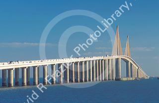 Sunshine skyway suspension bridge over Tampa Bay, Florida.