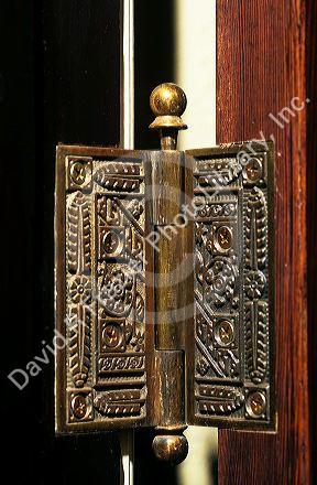 Ornate brass hinge at the Geiser Grand Hotel in Baker, Oregon.