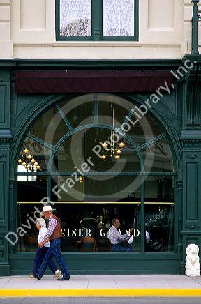 Exterior window of the Geiser Grand Hotel in Baker, Oregon.