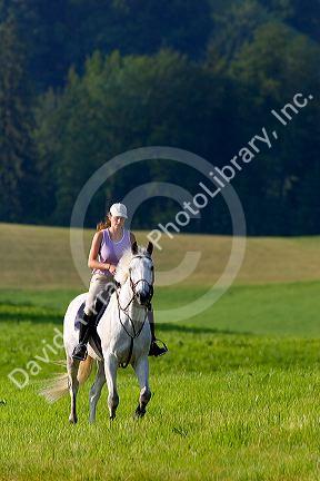 Rider on horseback near Zurich, Switzerland.