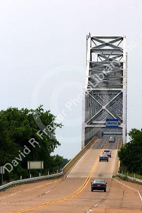 Iron bridge crossing the Mississippi River at Helena, Arkansas.