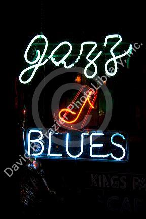 Jazz and Blues neon sign on Beale Street in Memphis, Tennessee.