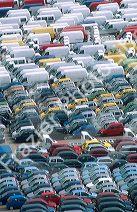 Italian cars and trucks await export at the port of Salerno, Italy.