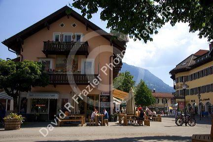 Street scene in the alpine village of Garmisch, Germany.