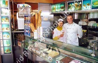Husband and wife Gelato store owners in verona, Italy.