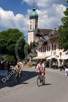Street scene in the alpine village of Garmisch, Germany.