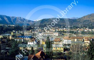 Village of Lanzo, Italy at the foothills of the Dolomite Mountains.