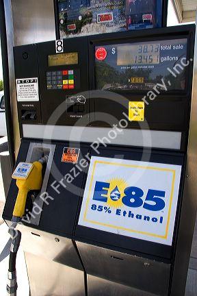 An ethanol gasoline pump and gas prices at a Stinker Station in Boise, Idaho.