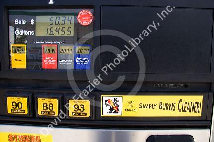 An ethanol gasoline pump and gas prices at a Stinker Station in Boise, Idaho.