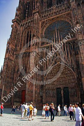 Cathedral in a plaza at Strasbourg, France.