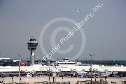 Air traffic control tower at the Munich airport, Germany.