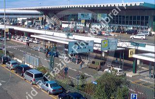 Activity outside terminal buildings at Fiumicino Airport in Rome, Italy.