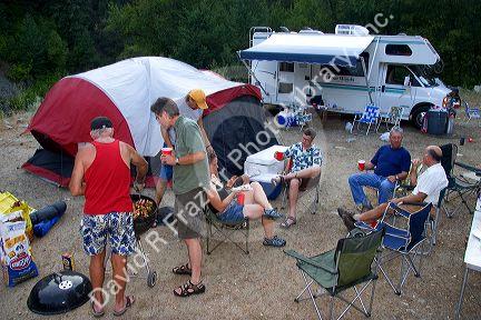 Campers at a campground in the Boise National Forest of Idaho.