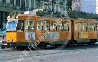 Electric street car tram in Turin, Italy.