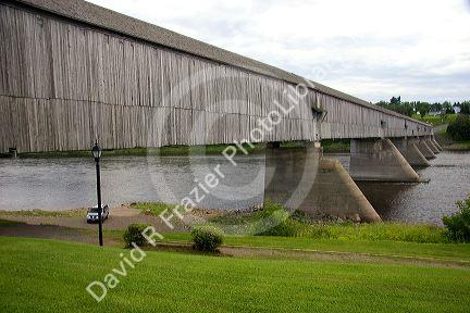 The longest coverd bridge in the world crossing the St. John River at Hartland, New Brunswick, Canada.