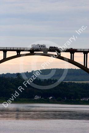 Arched bridge crossing the St. John River at Hartland, New Brunswick, Canada.