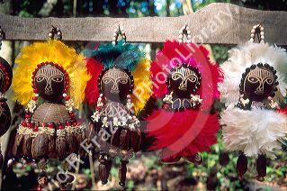 Four colorful amazon indian dolls in Manaus Brazil.