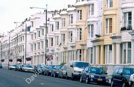 Row houses in residential area of London near Paddington Station.