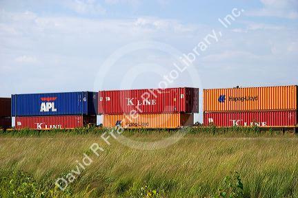 Unit train of shipping containers.
