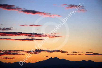 Sunset over the Rocky Mountains north of Denver, Colorado.