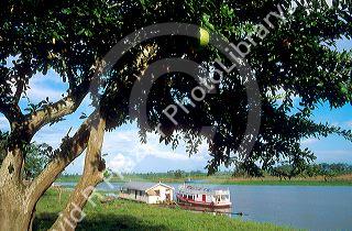 Riverboat docked at a home on tributary of the Amazon River near Manaus Brazil.