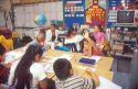 Multi ethnic children in an elementary school classroom.