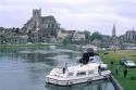 Boats on the river Seine in Auxerre, France.