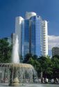 A fountain in front of the Citibank building in Frankfurt, Germany.
