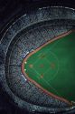 An aerial view of the interior baseball field and stands of the Skydome in Toronto, Ontario, Canda.