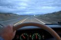 Lonely highway at dusk.  US 95 near McDermitt, Nevada from the driver's perspective.