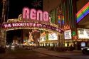 Neon lights and casinos along Virginia Street in Reno, Nevada.