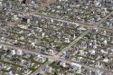 An aerial view of Metarie Cemetery in New Orleans, Louisiana above ground graves.